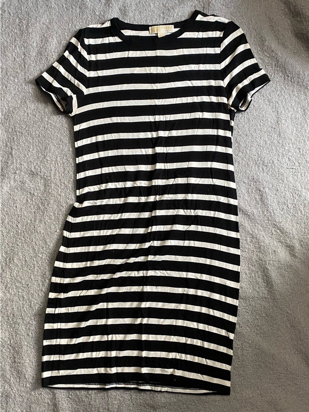 Michael Kors Black and White Striped Short Sleeve Mini Dress